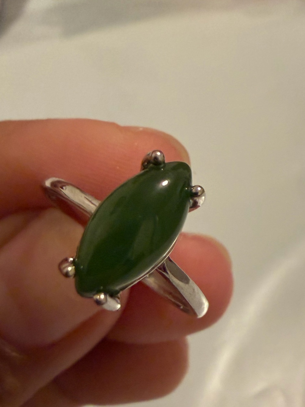 Sterling Silver Ring stamp 925 with Green Marquise Stone